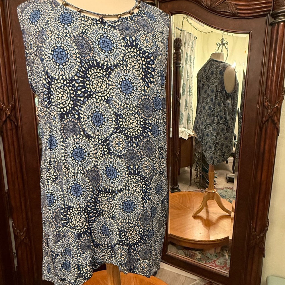 Catherines Blue and Black Sleeveless Tunic Relaxed Fit